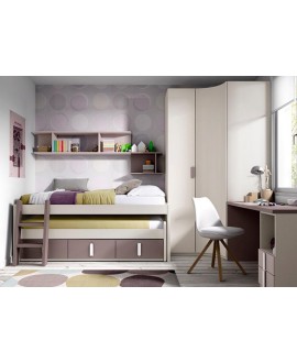 Dormitorio juvenil compacto con cama deslizable y escalera movil