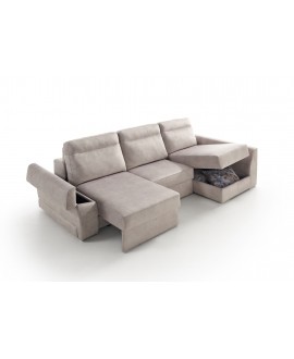 Sofá chaise longue con asientos extraíbles al suelo